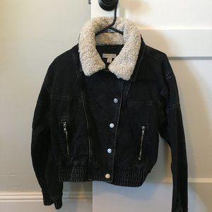 Topshop Demin Sherpa-collared bomber style jacket